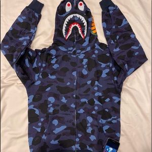 Bape A Bathing Ape Blue Camo Shark Hoodie